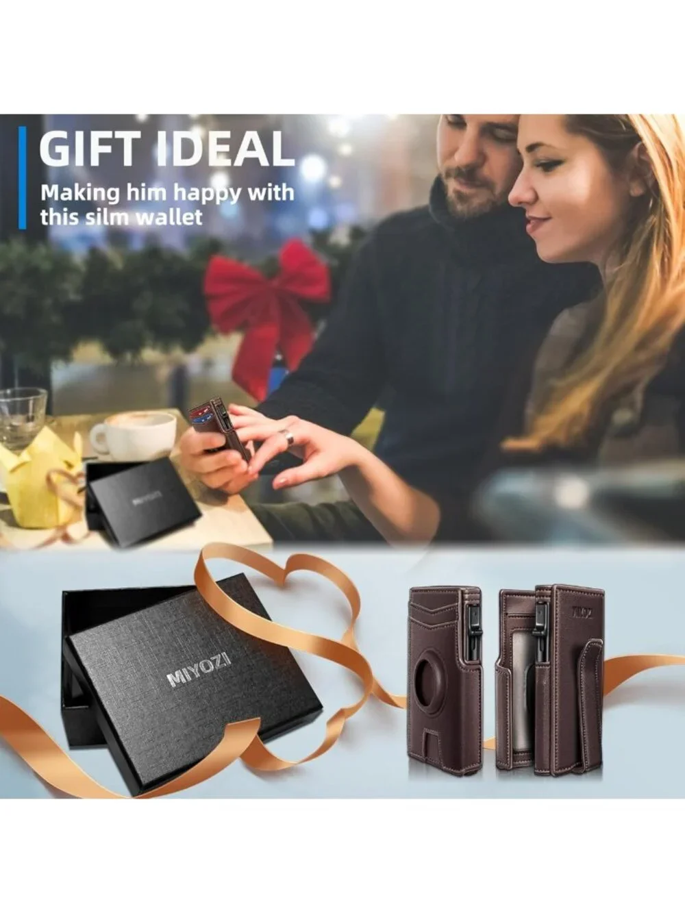 Slim RFID Blocking Wallet with Money Clip & Pop-Up Card Holder - Gift Box